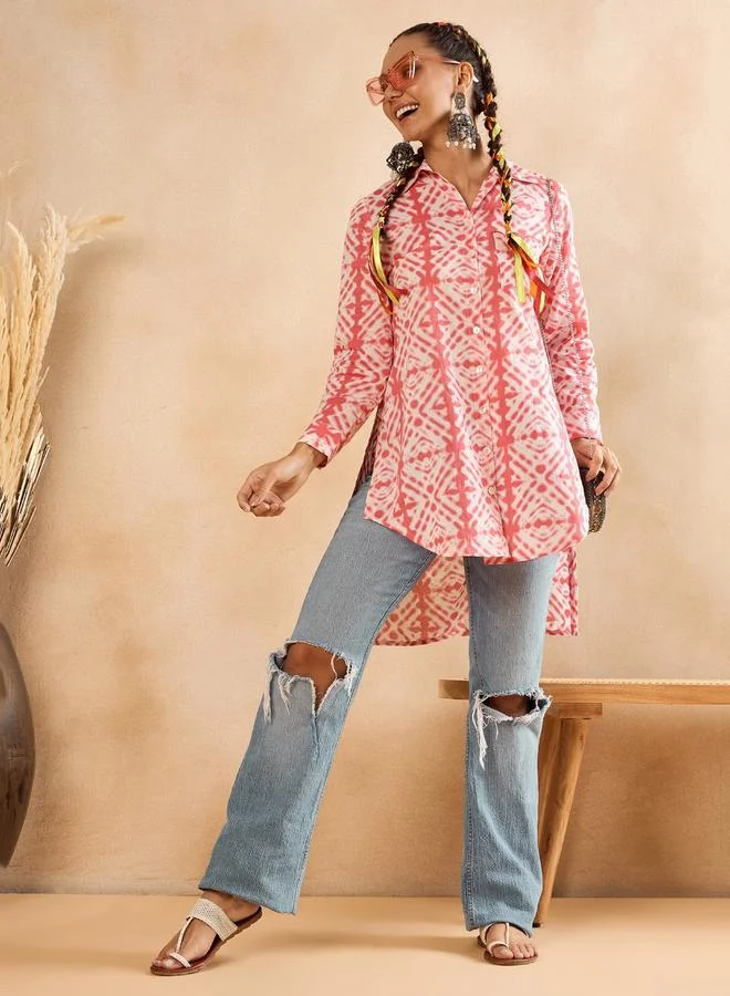 WineRed Women Red Tie-Dye Long Sleeve Top